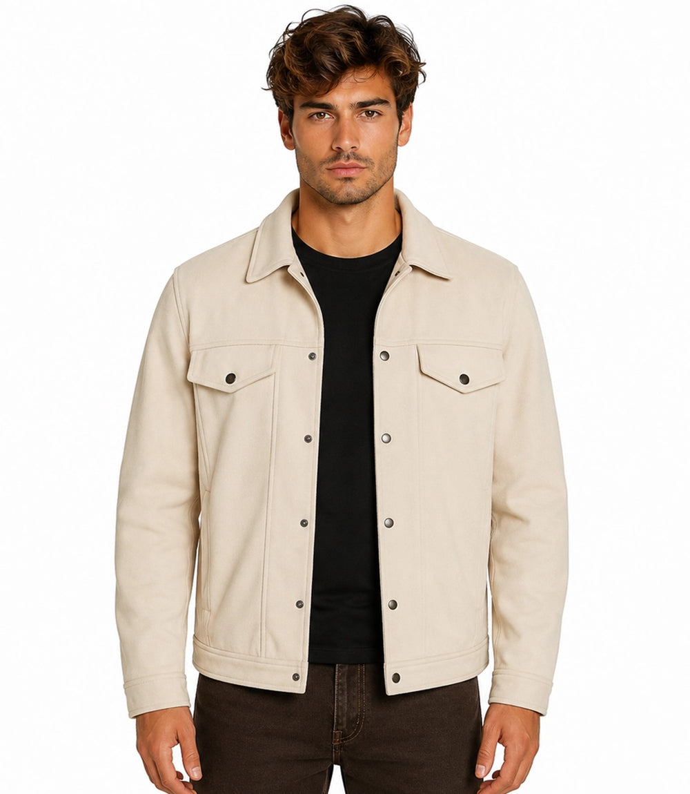Men's Aura Off White Wool Blend Felt Front  - Jacket Aura