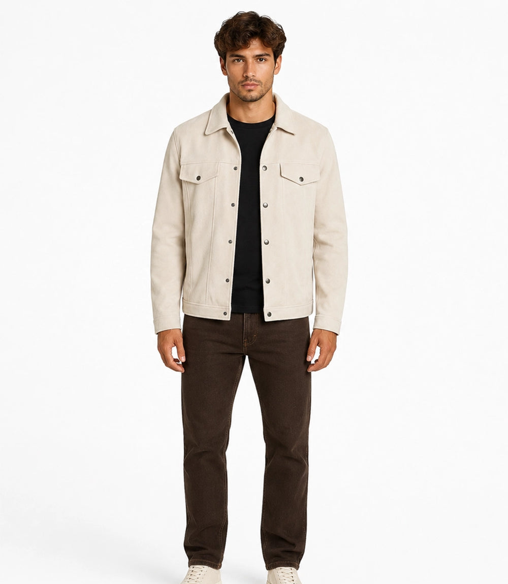 Men's Aura Off White Wool Blend Felt Front View - Jacket Aura