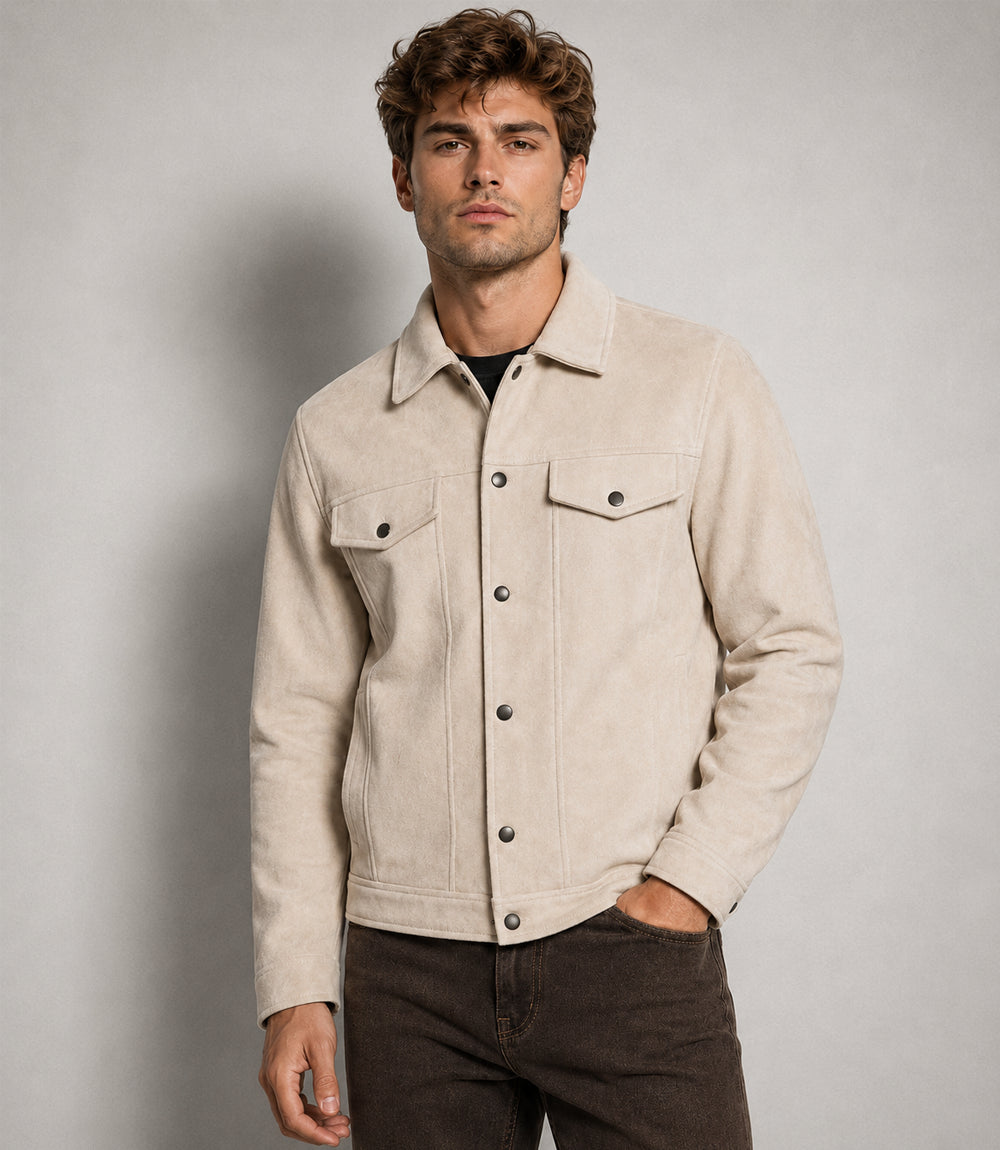 Men's Aura Off White Wool Blend Felt Jacket - Jacket Aura