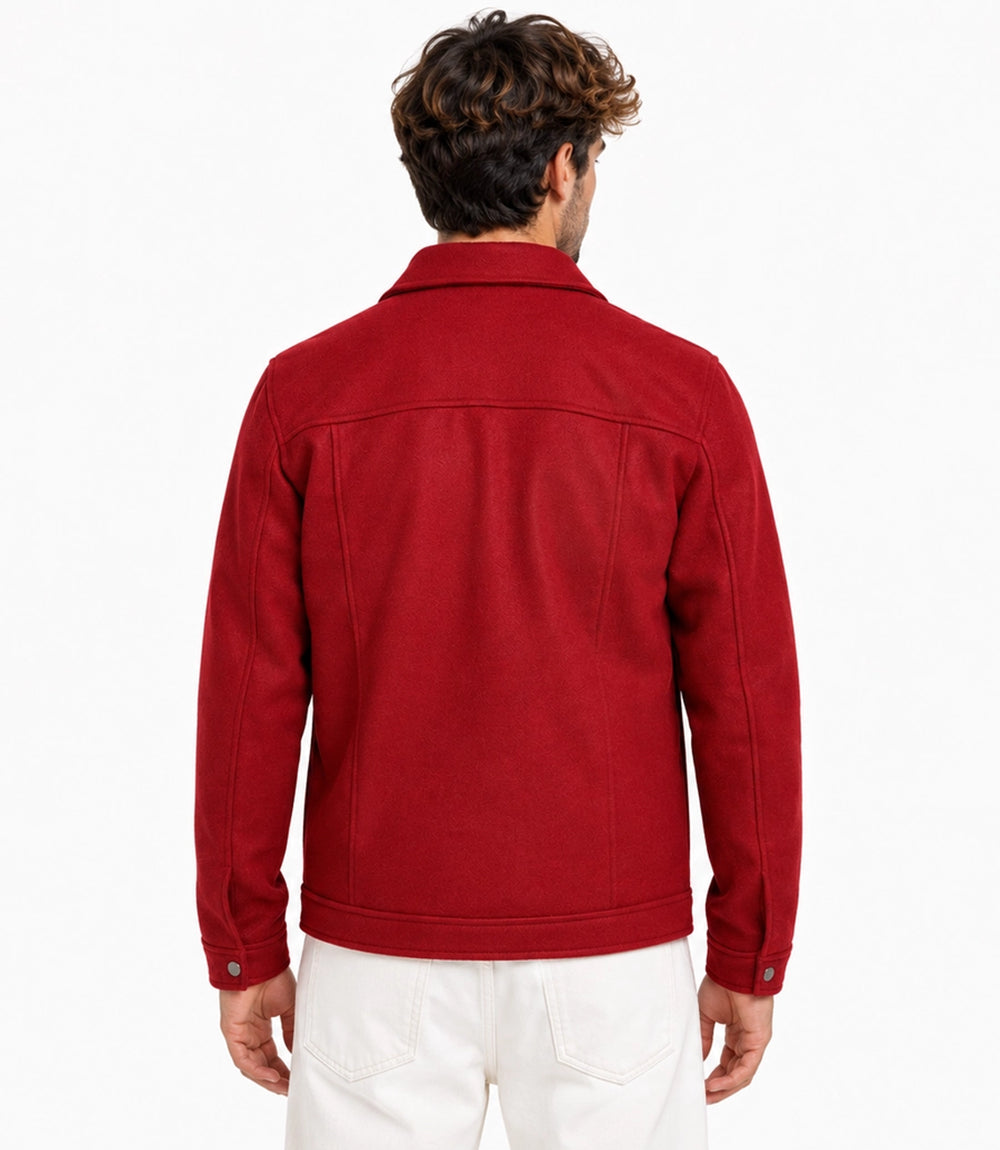Men’s Aura Red Wool Blend Felt Jacket Back - Jacket Aura