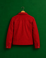 Men's Aura Red Wool Blend Felt Jacket Back Side - Jacket Aura