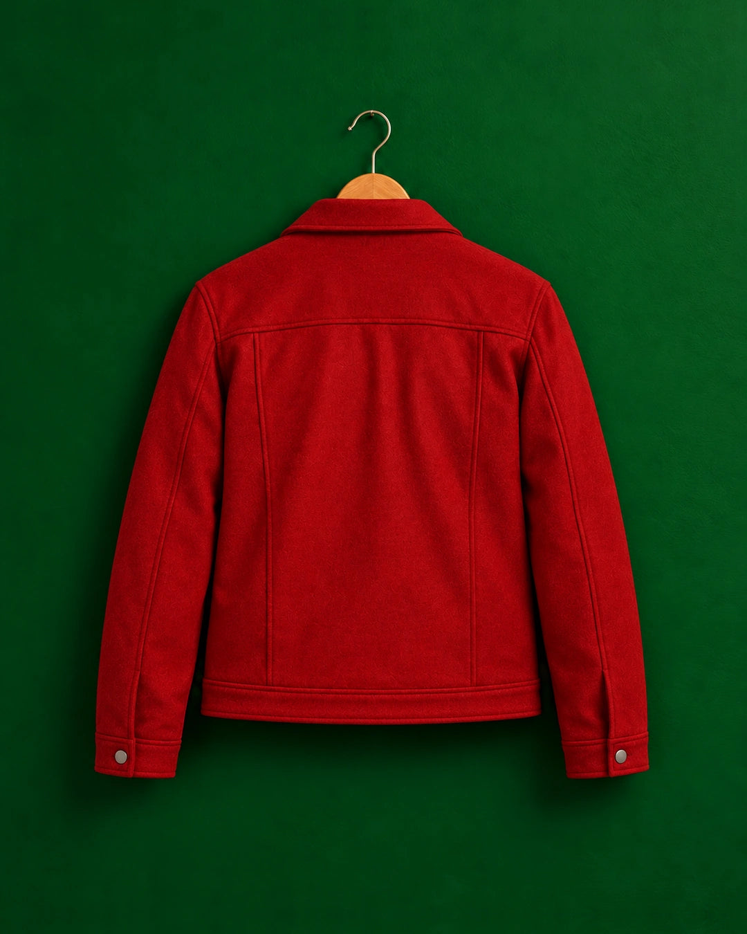 Men's Aura Red Wool Blend Felt Jacket Back Side - Jacket Aura