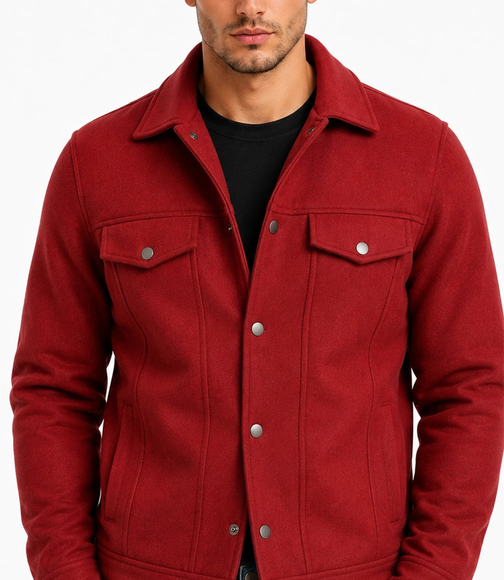 Men’s Aura Red Wool Blend Felt Jacket Closeup - Jacket Aura