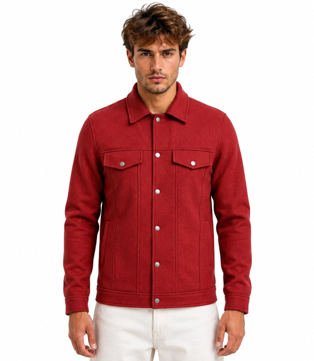 Men’s Aura Red Wool Blend Felt Jacket Front - Jacket Aura