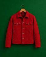Men's Aura Red Wool Blend Felt Jacket Front Side - Jacket Aura