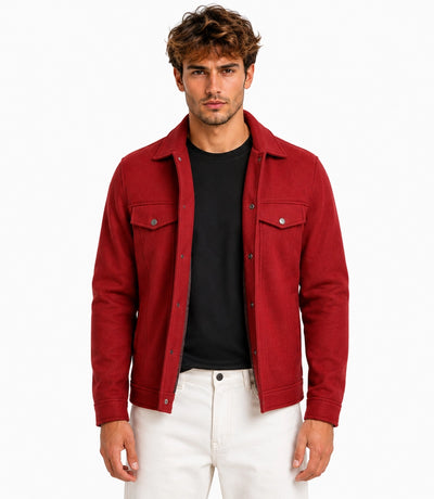 Men’s Aura Red Wool Blend Felt Jacket Model - Jacket Aura