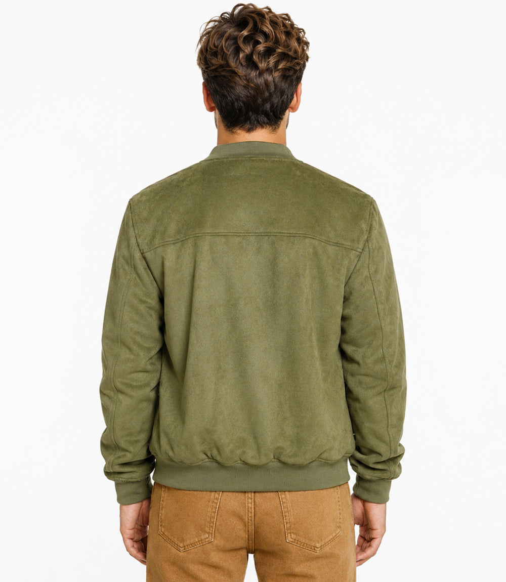Men's Aura Sage Green Faux Suede Jacket Back - Jacket Aura