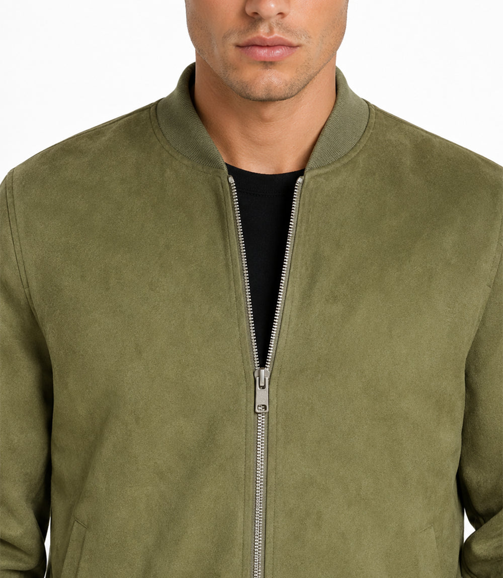 Men's Aura Sage Green Faux Suede Jacket Front  - Jacket Aura
