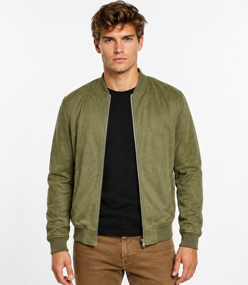 Men's Aura Sage Green Faux Suede Jacket Front  - Jacket Aura