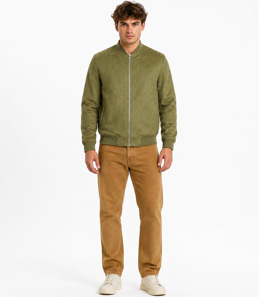 Men's Aura Sage Green Faux Suede Jacket Front View - Jacket Aura
