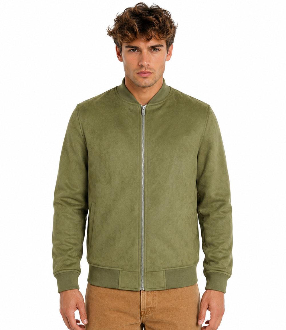 Men's Aura Sage Green Faux Suede Jacket Model - Jacket Aura