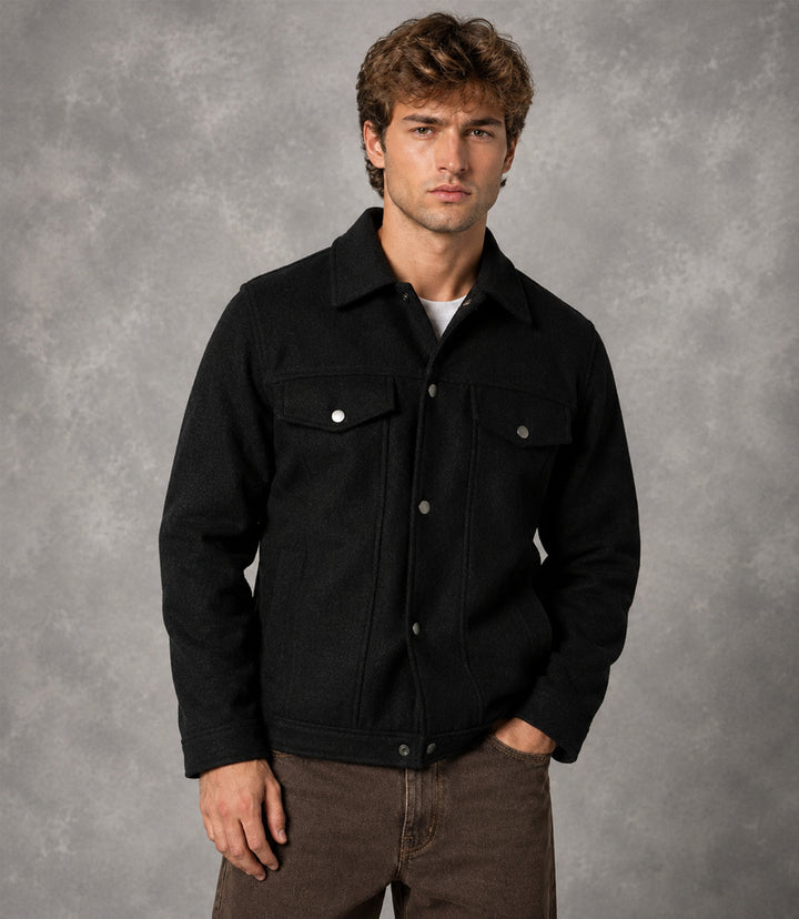 Men’s Aura Wool Blend Felt Black Jacket - Jacket Aura