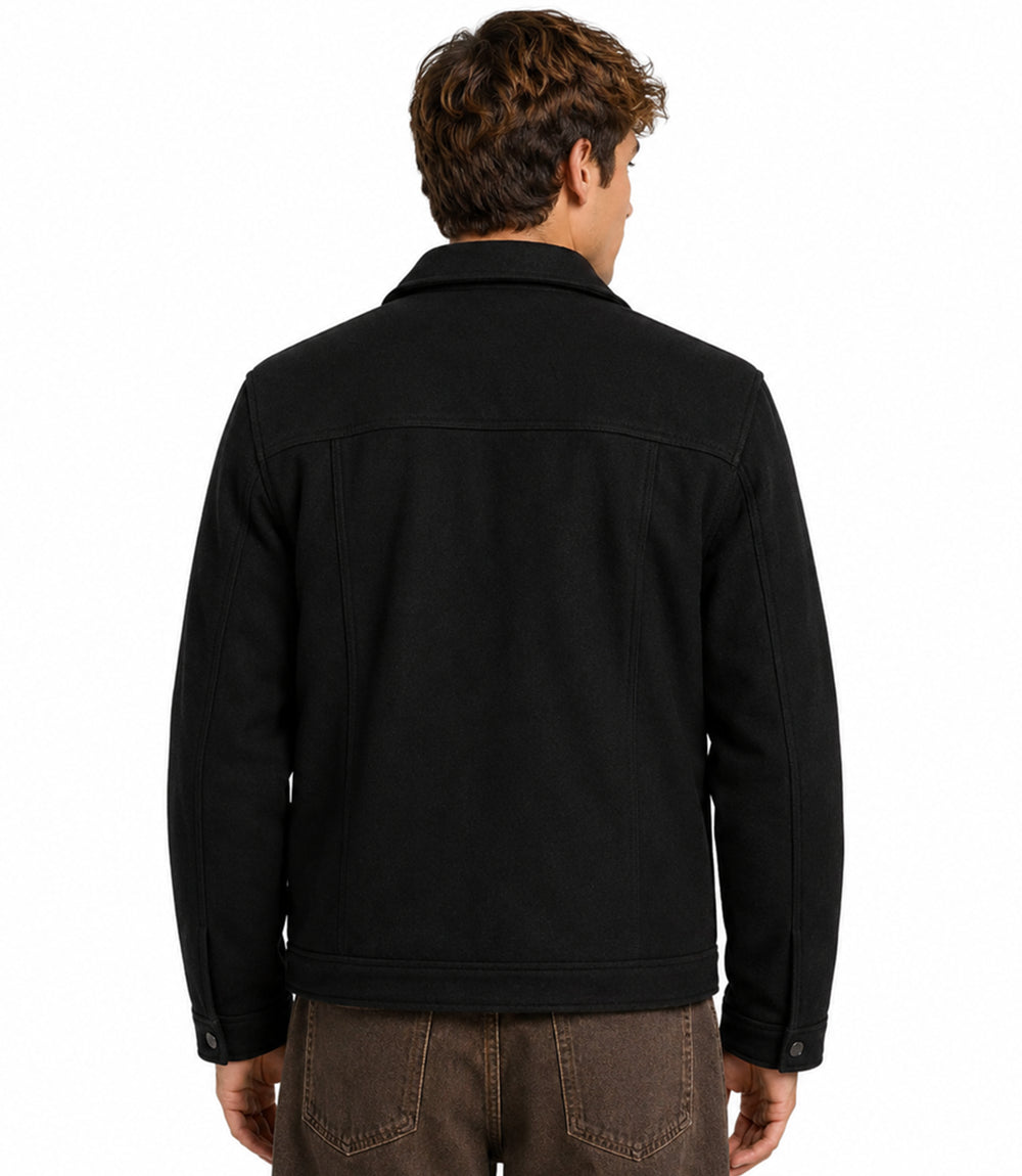 Men’s Aura Wool Blend Felt Black Jacket Back - Jacket Aura