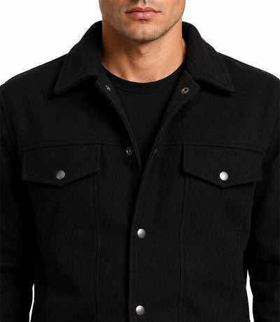 Men’s Aura Wool Blend Felt Black Jacket Closeup - Jacket Aura