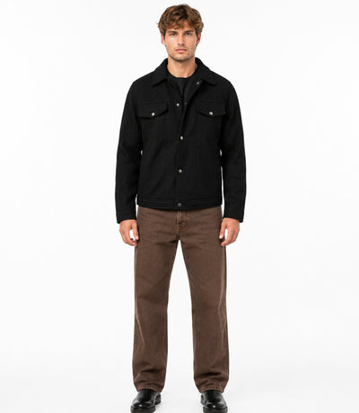 Men’s Aura Wool Blend Felt Black Jacket Full View - Jacket Aura