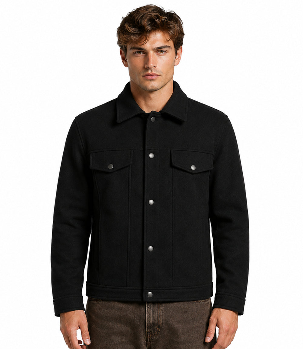 Men’s Aura Wool Blend Felt Black Jacket Model - Jacket Aura