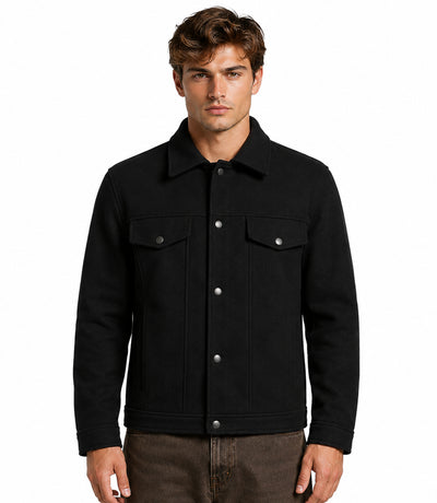 Men’s Aura Wool Blend Felt Black Jacket Model - Jacket Aura