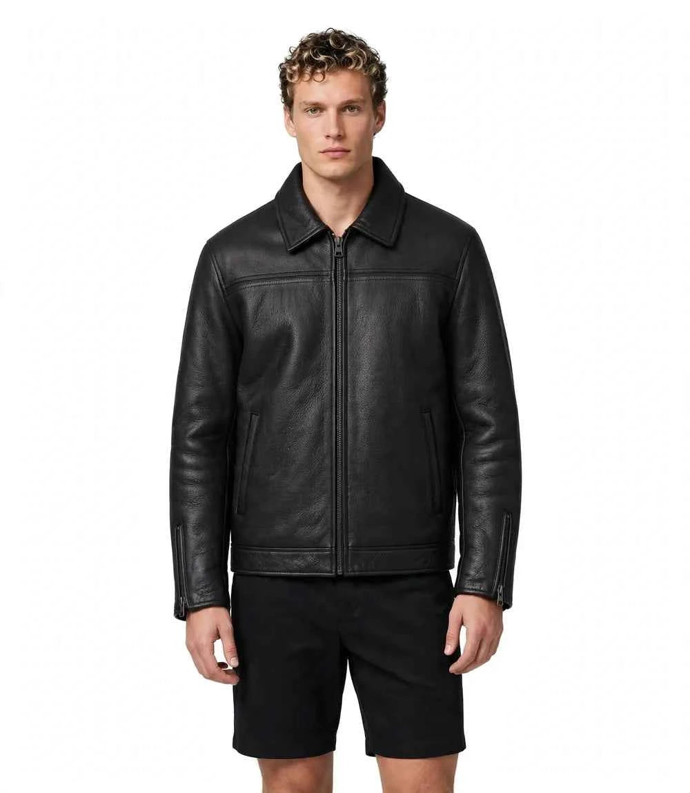 Men's Black Harrington Sheepskin Leather Jacket