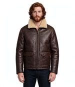 Men's Dark Brown Rigger Sheepskin Leather Jacket - Jacket Aura