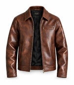 Men's Distressed Brown Sheepskin Leather Jacket Inner - Jacket Aura
