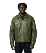 Men's Green Oversized Sheepskin Leather Jacket - Jacket Aura