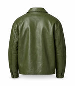 Men's Green Oversized Sheepskin Leather Jacket Back View - Jacket Aura