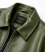 Men's Green Oversized Sheepskin Leather Jacket Collar - Jacket Aura