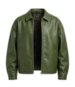 Men's Green Oversized Sheepskin Leather Jacket Inner - Jacket Aura