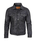 Men's Black Washed Leather Trucker Jacket | Jacket Aura in XS - Jacket Aura