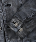Men's Black Washed Leather Trucker Jacket | Jacket Aura in XS - Jacket Aura