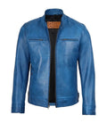Men's Distressed Blue Leather Biker Jacket | Jacket Aura in XS - Jacket Aura