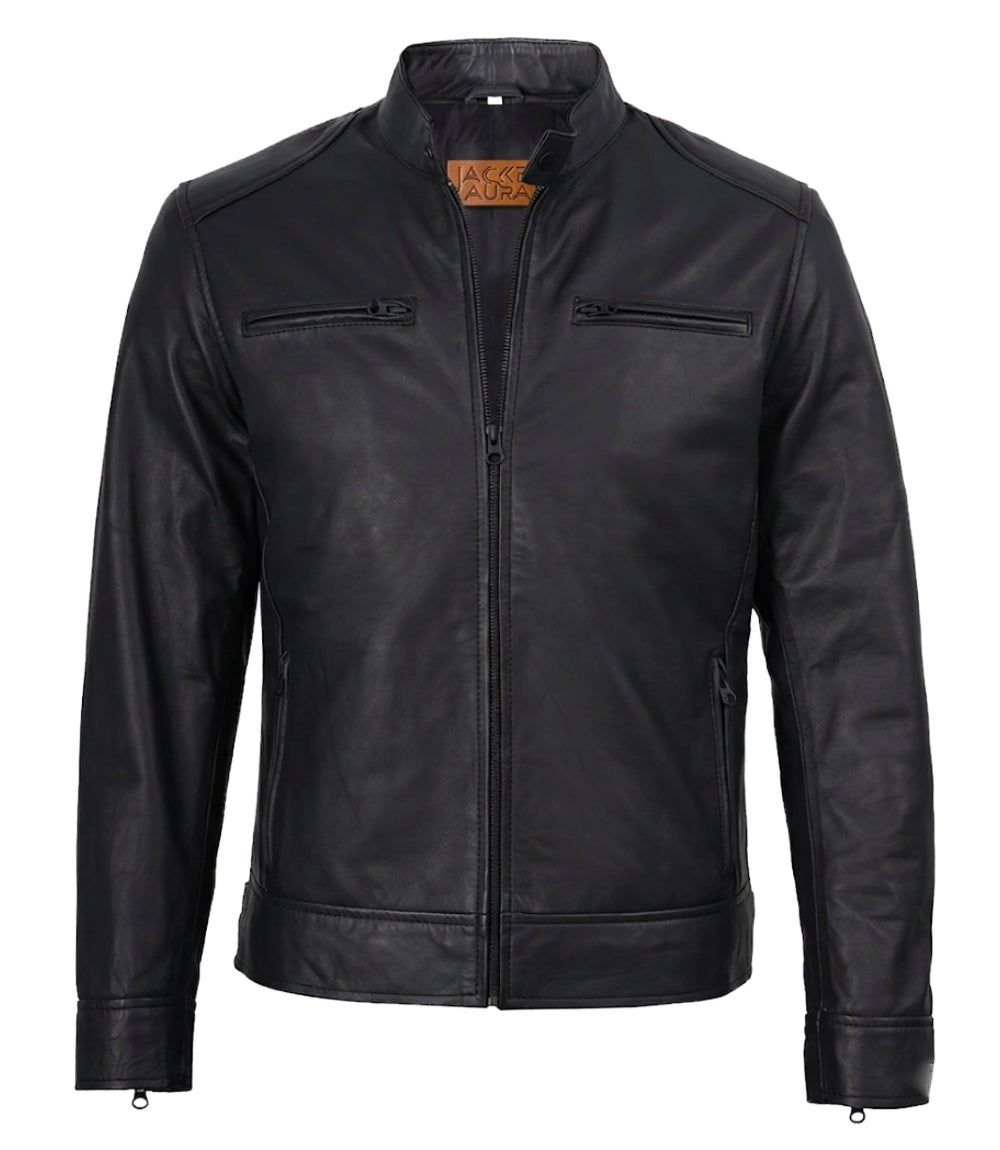 Men's Matte Black Leather Biker Jacket| Jacket Aura in XS - Jacket Aura