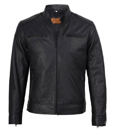 Men's Matte Black Leather Biker Jacket| Jacket Aura in XS - Jacket Aura