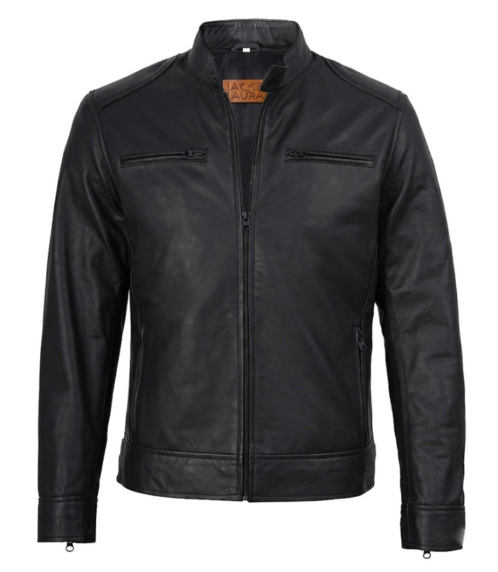 Men's Matte Black Leather Biker Jacket| Jacket Aura in XS - Jacket Aura
