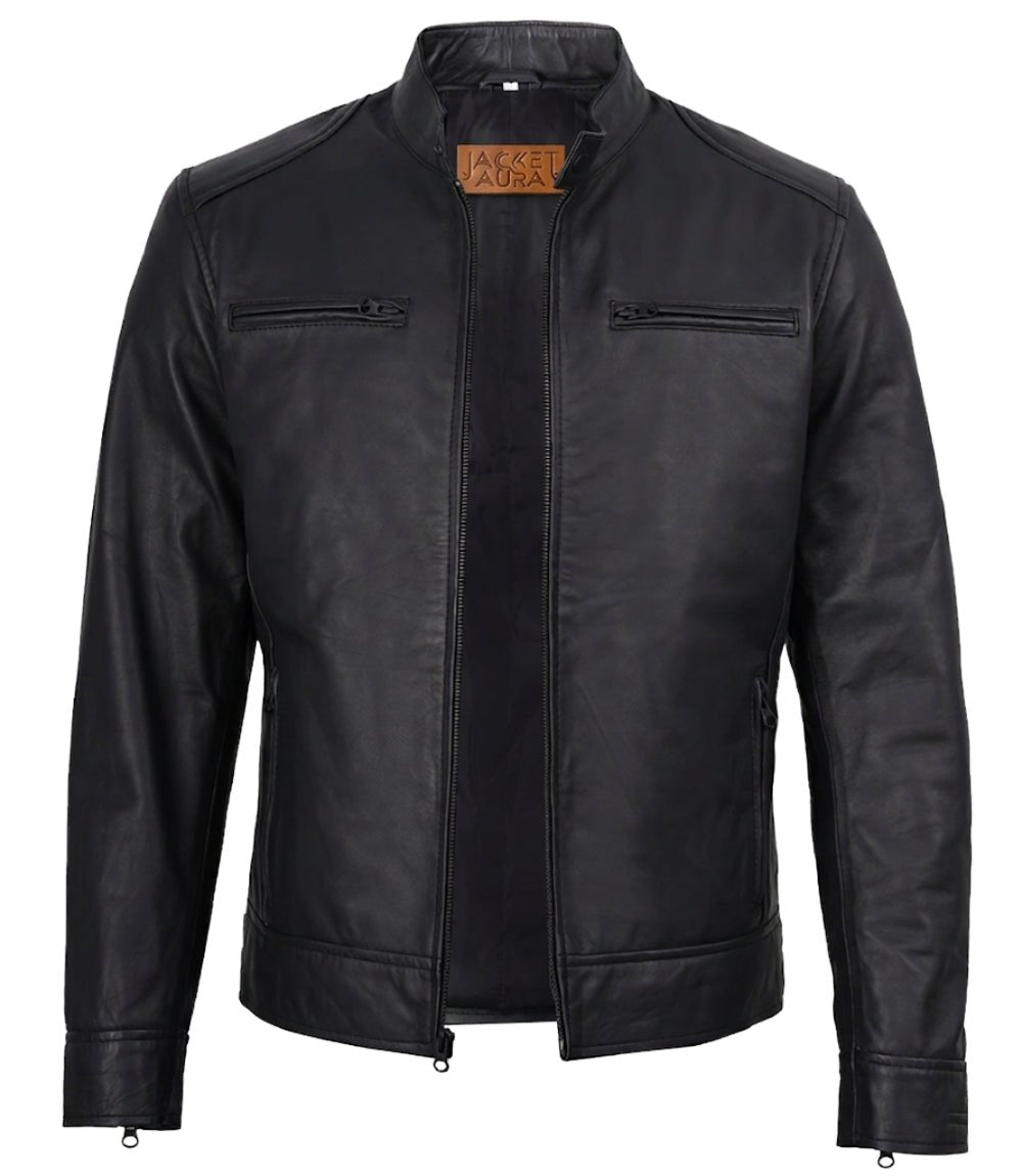 Men's Matte Black Leather Biker Jacket| Jacket Aura in XS - Jacket Aura