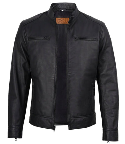 Men's Matte Black Leather Biker Jacket| Jacket Aura in XS - Jacket Aura
