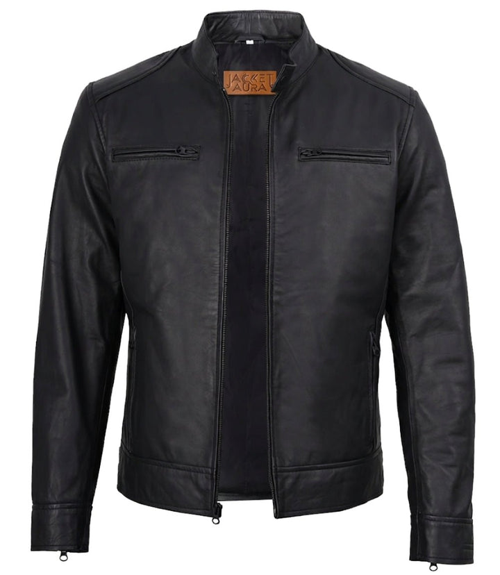 Men's Matte Black Leather Biker Jacket| Jacket Aura in XS - Jacket Aura