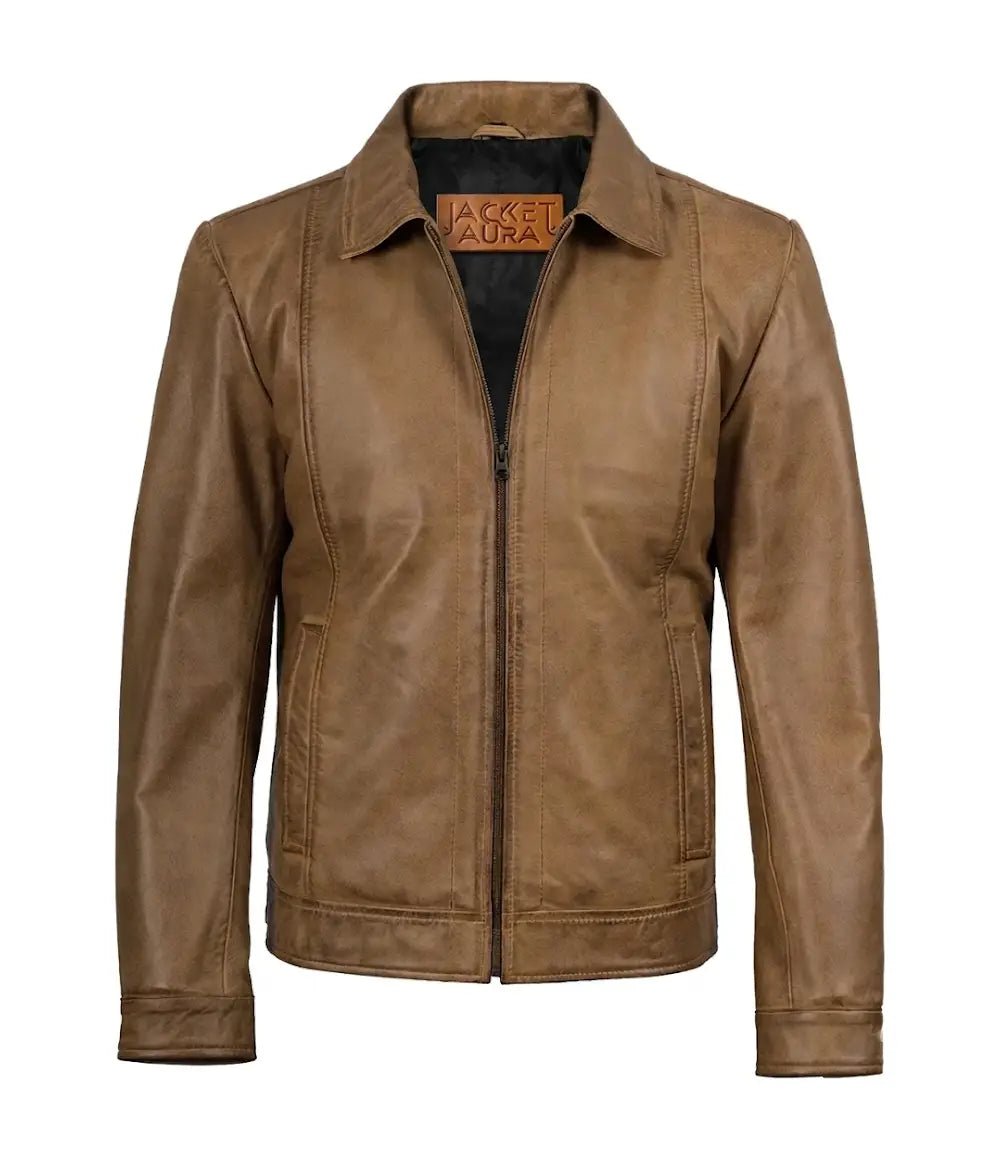 Men's Yellow Waxed Leather Harrington Jacket | Jacket Aura in XS - Jacket Aura