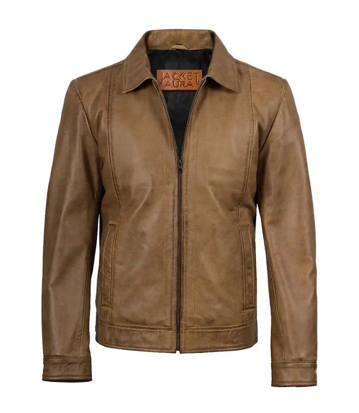 Men's Yellow Waxed Leather Harrington Jacket | Jacket Aura in XS - Jacket Aura
