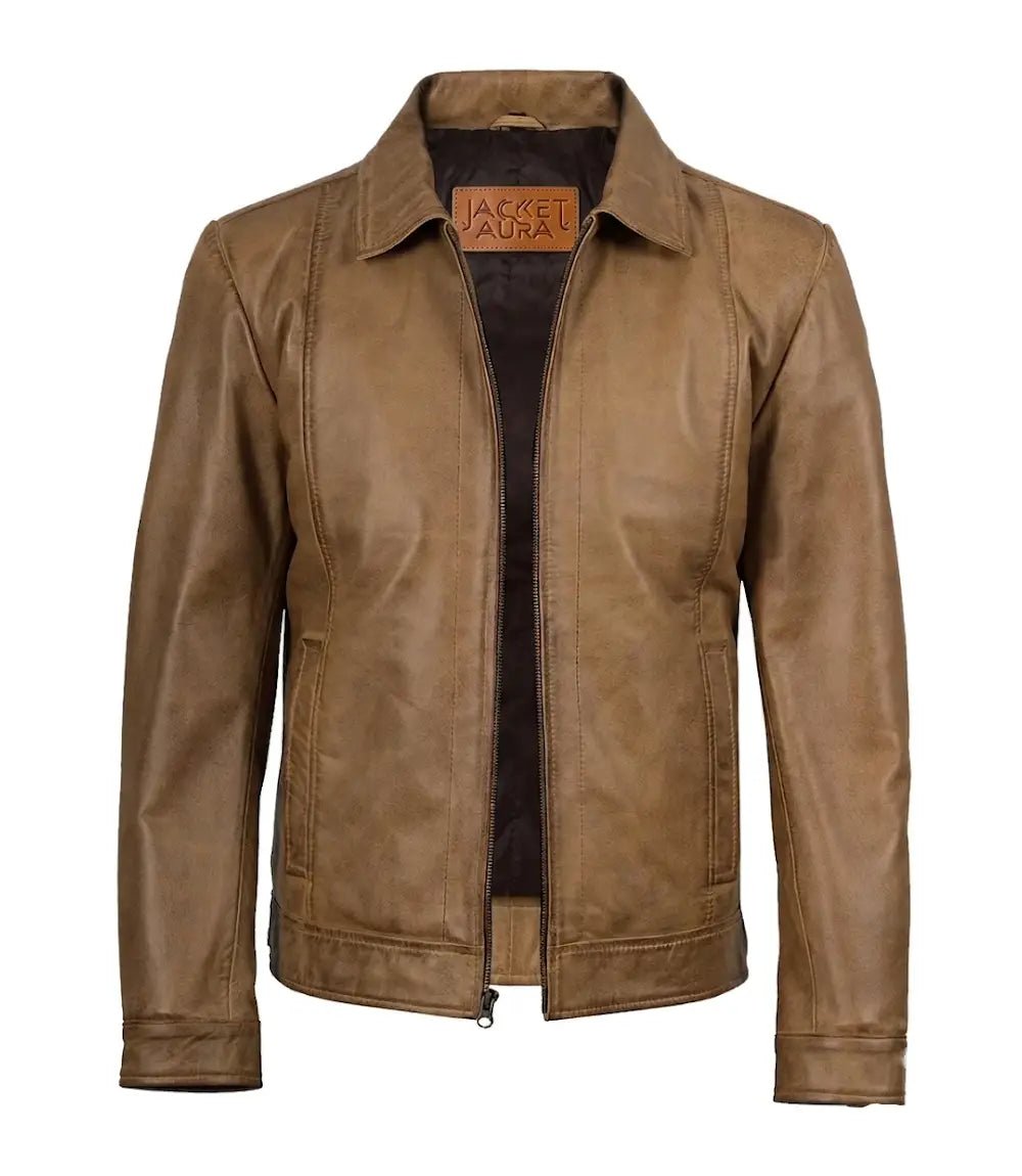 Men's Yellow Waxed Leather Harrington Jacket | Jacket Aura in XS - Jacket Aura