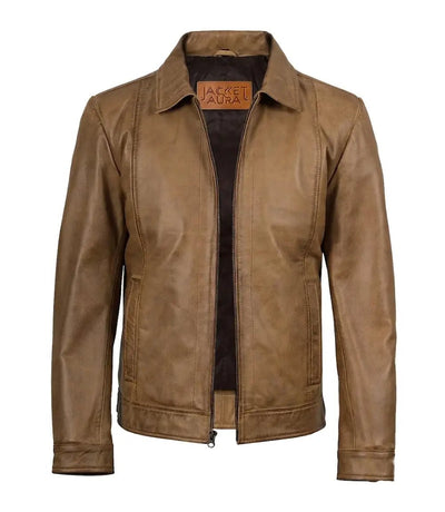 Men's Yellow Waxed Leather Harrington Jacket | Jacket Aura in XS - Jacket Aura