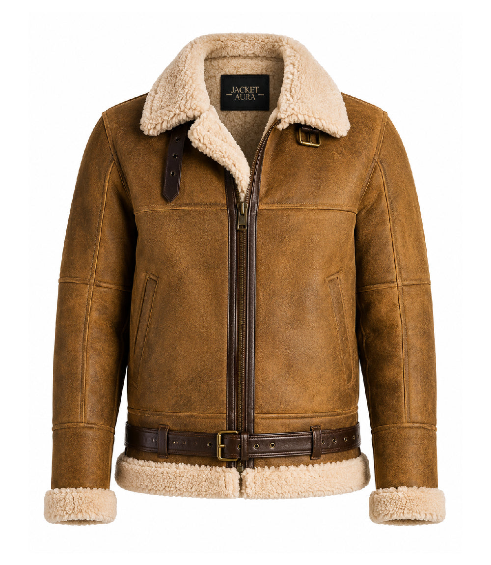 Men's B3 Brown Sheepskin Shearling Leather Jacket - Jacket Aura