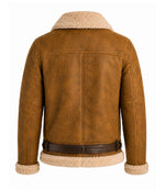 Men's B3 Brown Sheepskin Shearling Leather Jacket Back - Jacket Aura