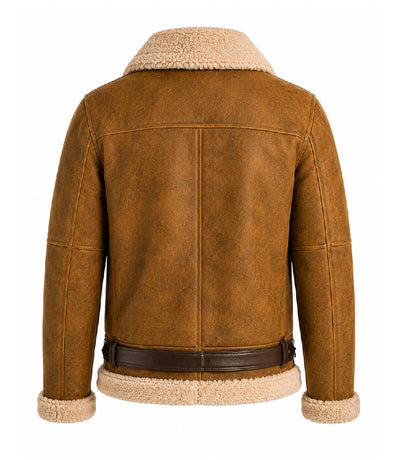 Men's B3 Brown Sheepskin Shearling Leather Jacket Back - Jacket Aura