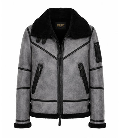 Mens B3 Grey Sheepskin Shearling Jacket - Jacket Aura