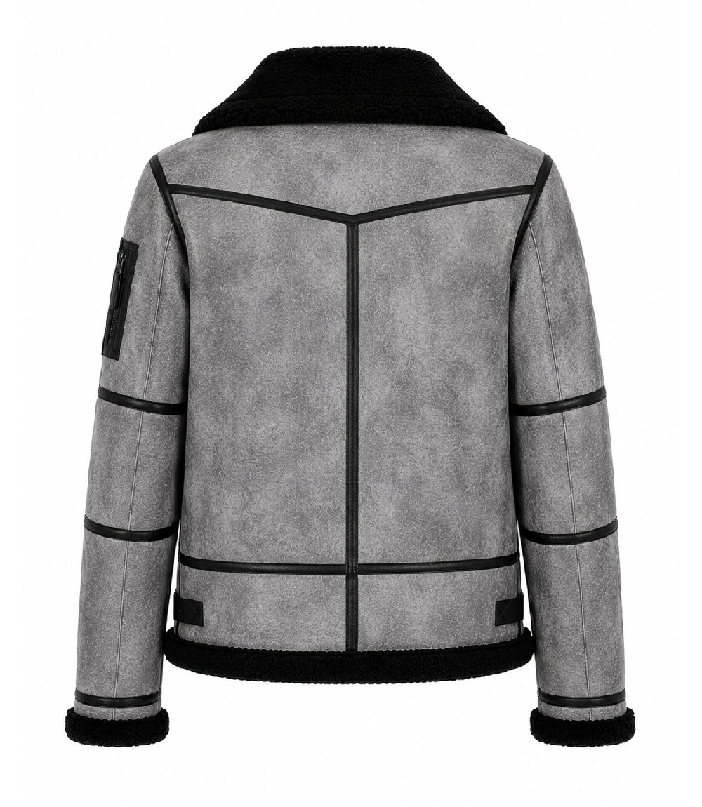 Men's B3 Grey Sheepskin Shearling Jacket Back - Jacket Aura