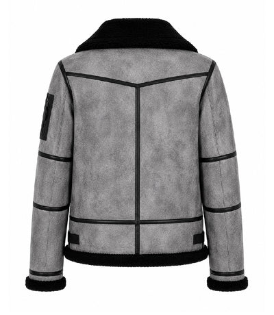 Men's B3 Grey Sheepskin Shearling Jacket Back - Jacket Aura