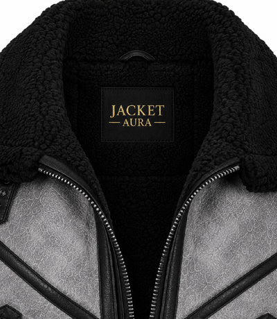 Men's B3 Grey Sheepskin Shearling Jacket Collar - Jacket Aura