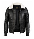 Men's Black Aviator Jacket with White Shearling Front - Jacket Aura