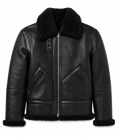 Men's Black Fur Lined Full Grain Leather Jacket - Jacket Aura